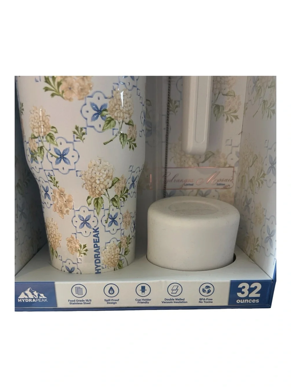 HydraPeak Voyager 32oz Hydrangea Mosaic Limited Edition Tumbler Set White Floral